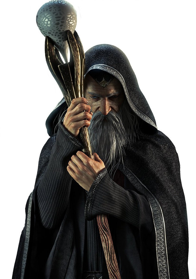 Evil Warlock with staff and cloak - Black wizard - Airbrush Stencil
